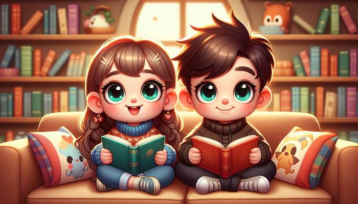 دو کودک در حال کتاب خواندن